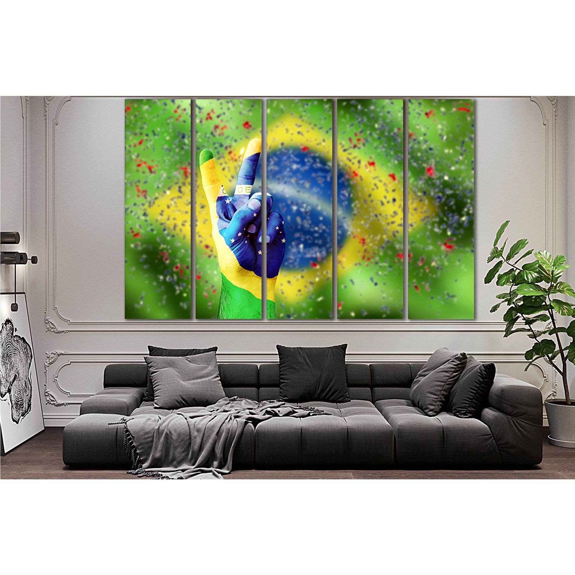 Brazil Flag On Hand №SL1167 Ready to Hang Canvas PrintCanvas art arrives ready to hang, with hanging accessories included and no additional framing required. Every canvas print is hand-crafted, made on-demand at our workshop and expertly stretched around