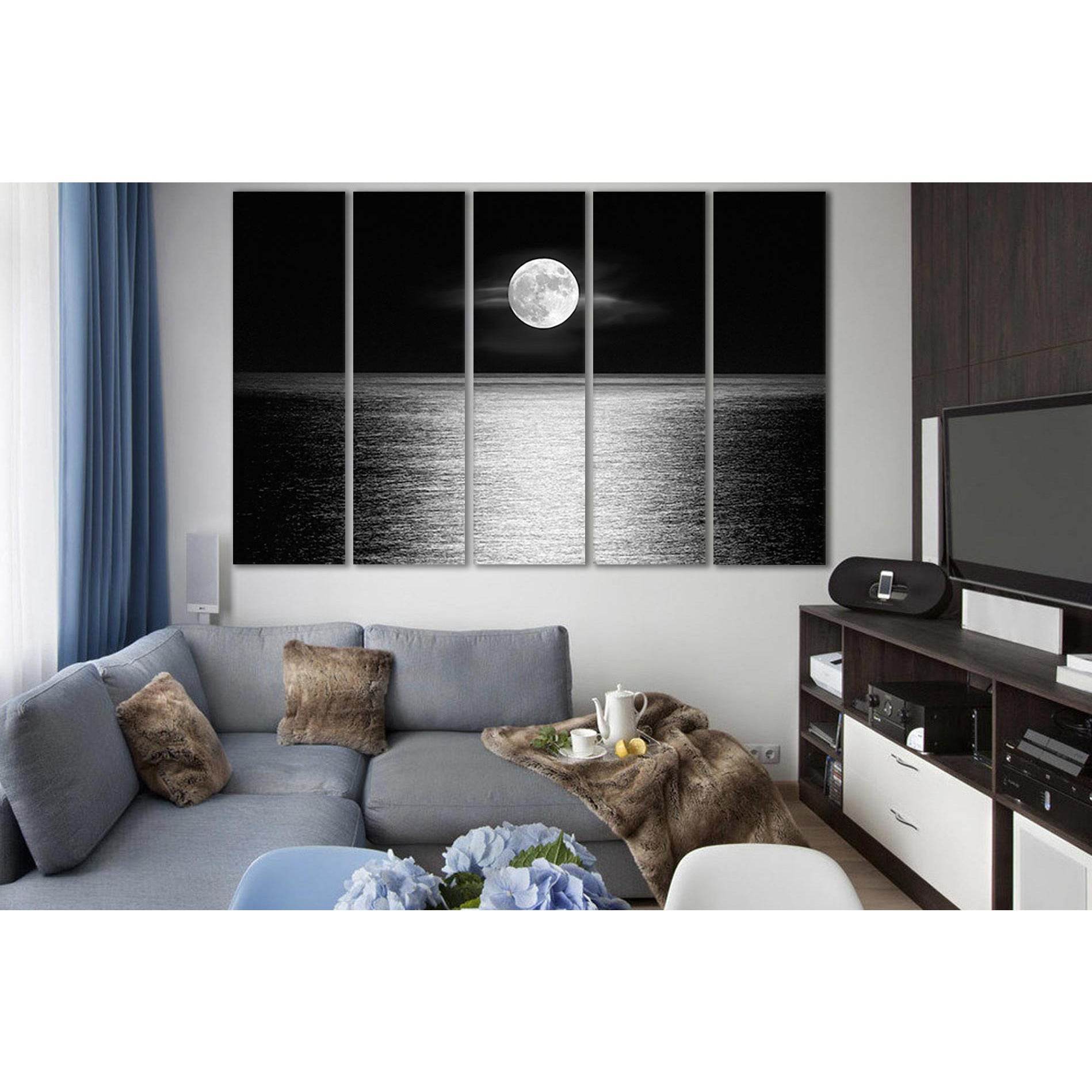 Moonlight Over The Ocean Black And White №SL856 Ready to Hang Canvas PrintCanvas art arrives ready to hang, with hanging accessories included and no additional framing required. Every canvas print is hand-crafted, made on-demand at our workshop and expert