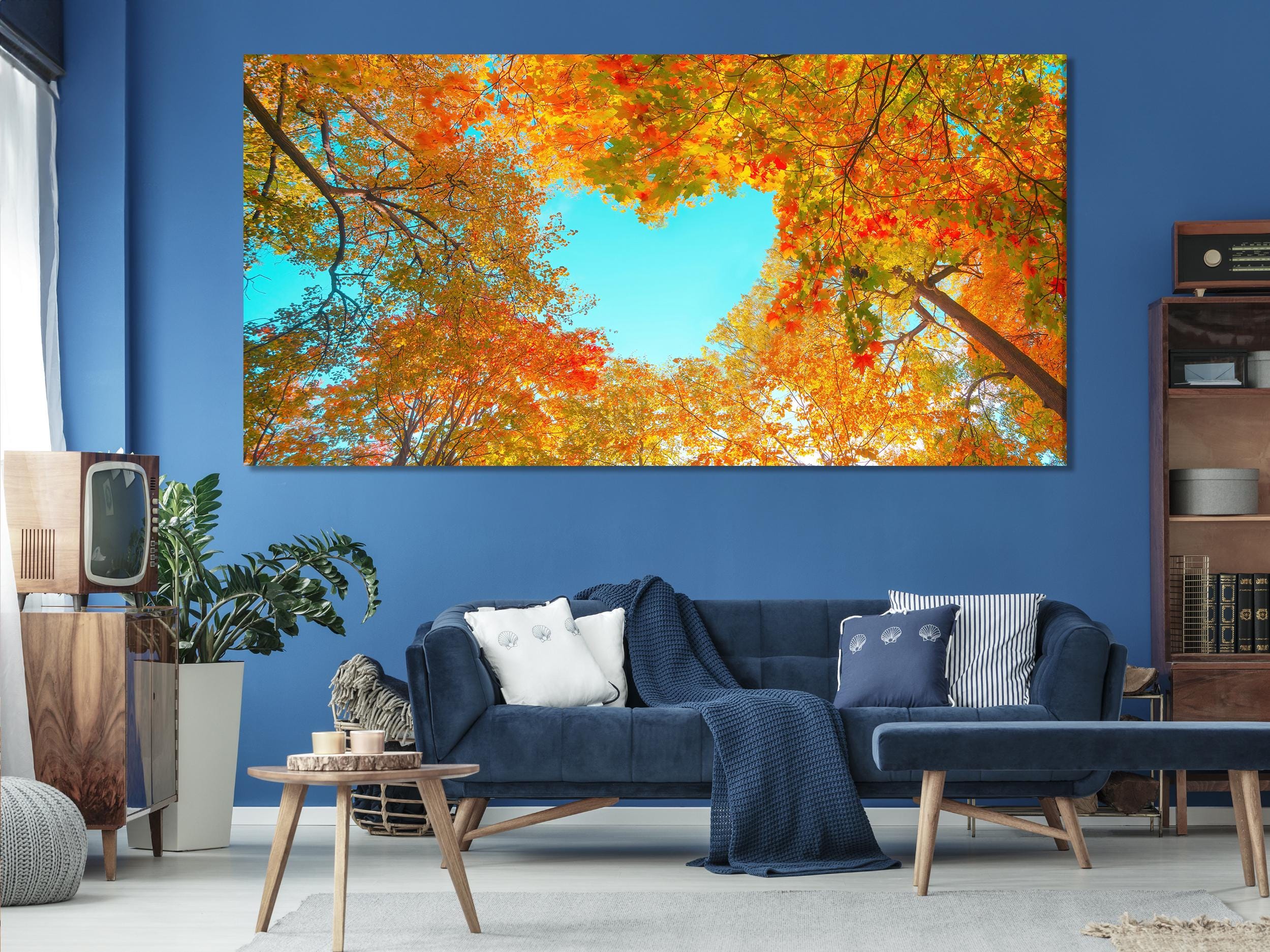 Autumn Forest Canopy Canvas Wall Art, 3-Panel Fall Leaves Print, Vibrant Nature Decor for Living Room, Colorful Fall Trees Wall Art Print