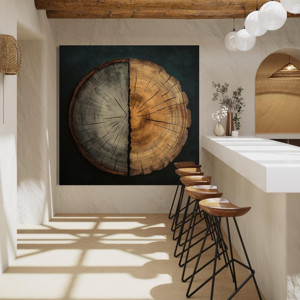 Farmhouse Wall Decor - Rustic Tree Ring Wall Art, Country House Style Wood Wall Art, Neutral Decor, Trunk Art Prints, Tree Ring Canvas Print