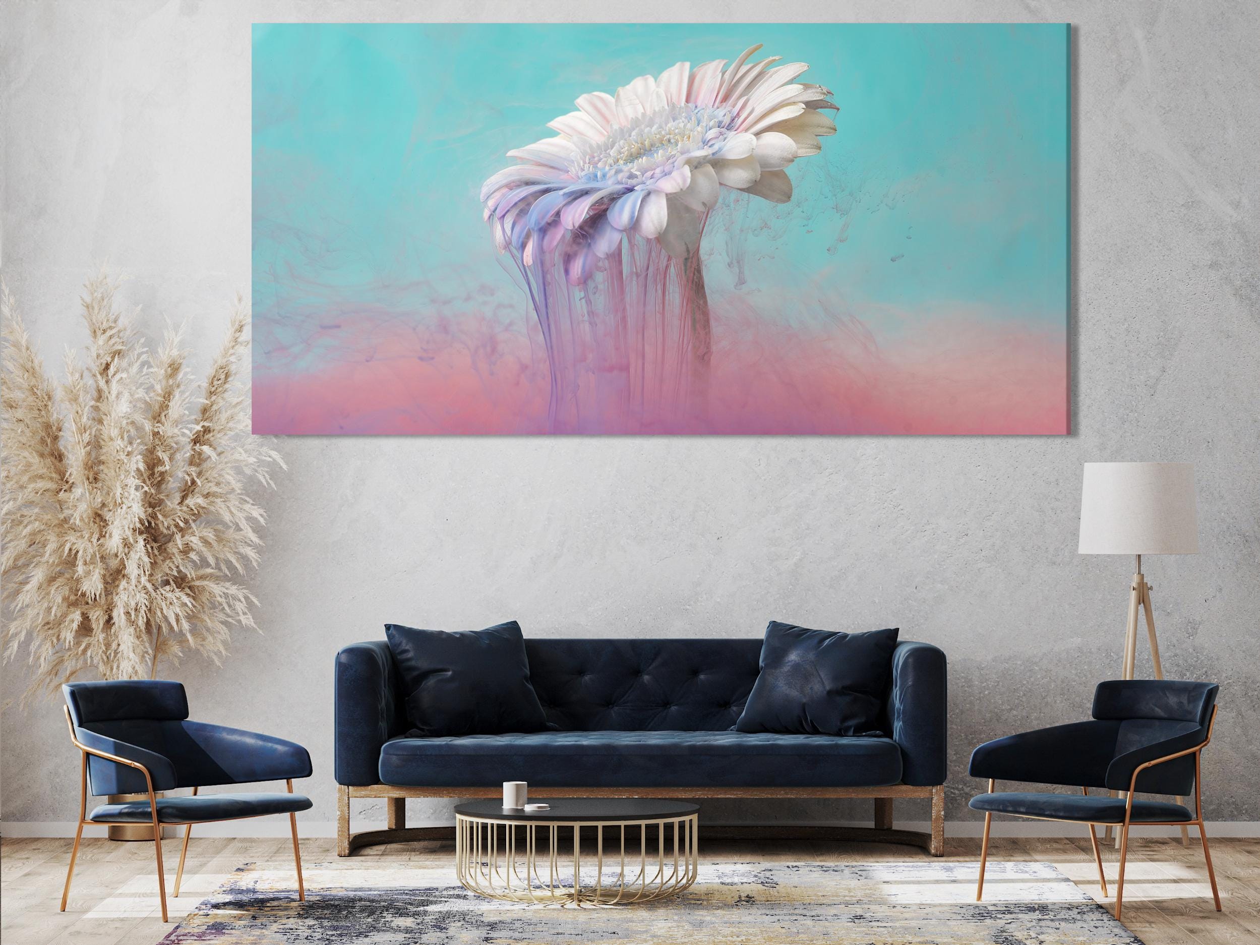 Enchanting canvas art of a dripping gerbera bloom, adding a serene touch to any wall decor.
