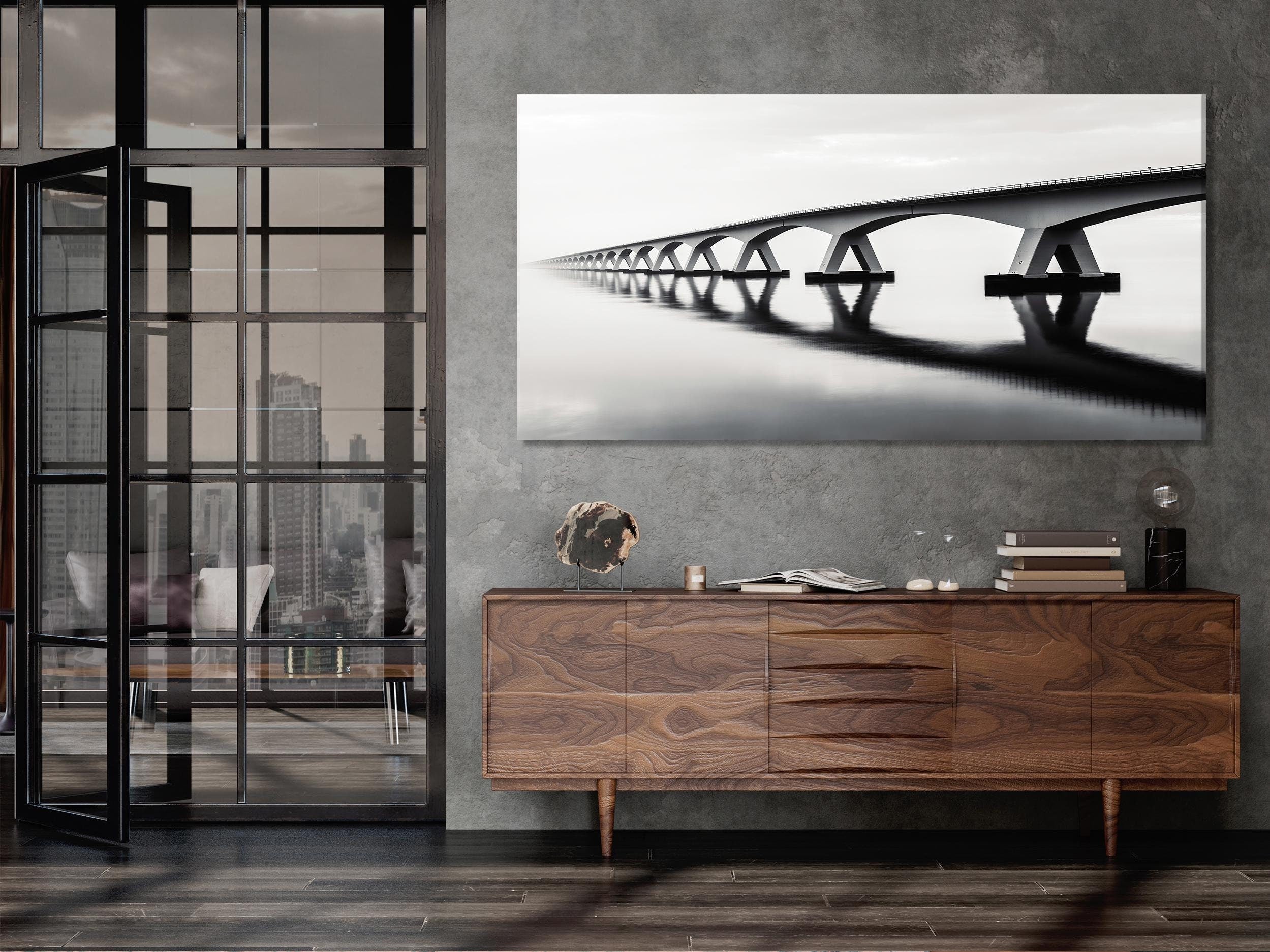 Minimalist Bridge Canvas Print in black and white