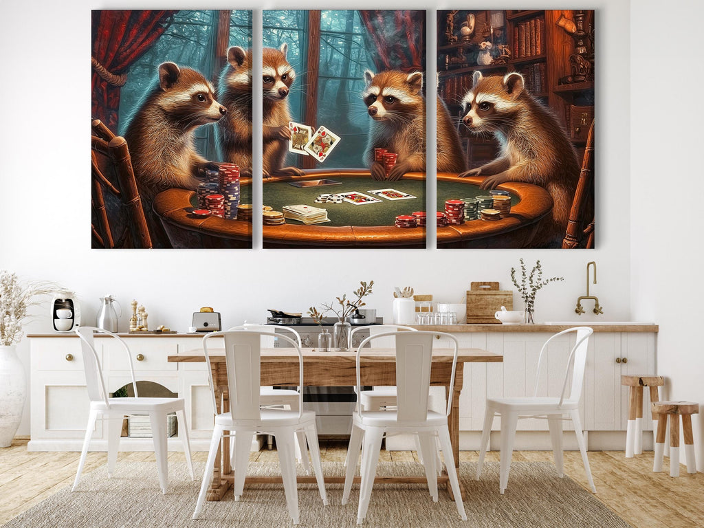 Raccoons Playing Poker Wall Art - Man Cave Wall Decor, Poker Room Wall Art, Game Room Wall Art, Gift for Him, Poker Lover Gift Idea for Home