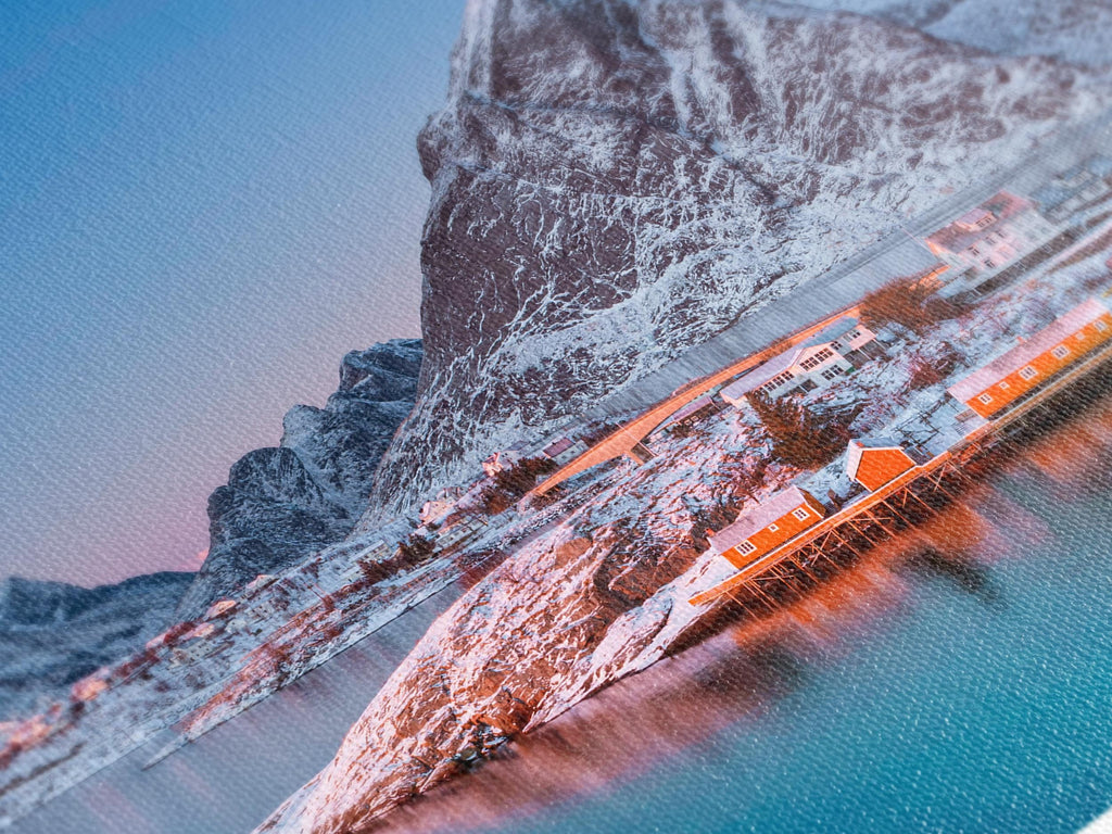Lofoten Island Canvas Print, Winter Coastal Village Wall Art, Norwegian Mountain Landscape, Arctic Seascape Decor, XXL Nordic Nature Artwork
