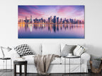 Breathtaking Doha skyline painting showcasing pastel skies and vivid reflections, crafted as a modern wall art canvas print that brings urban elegance to any setting.