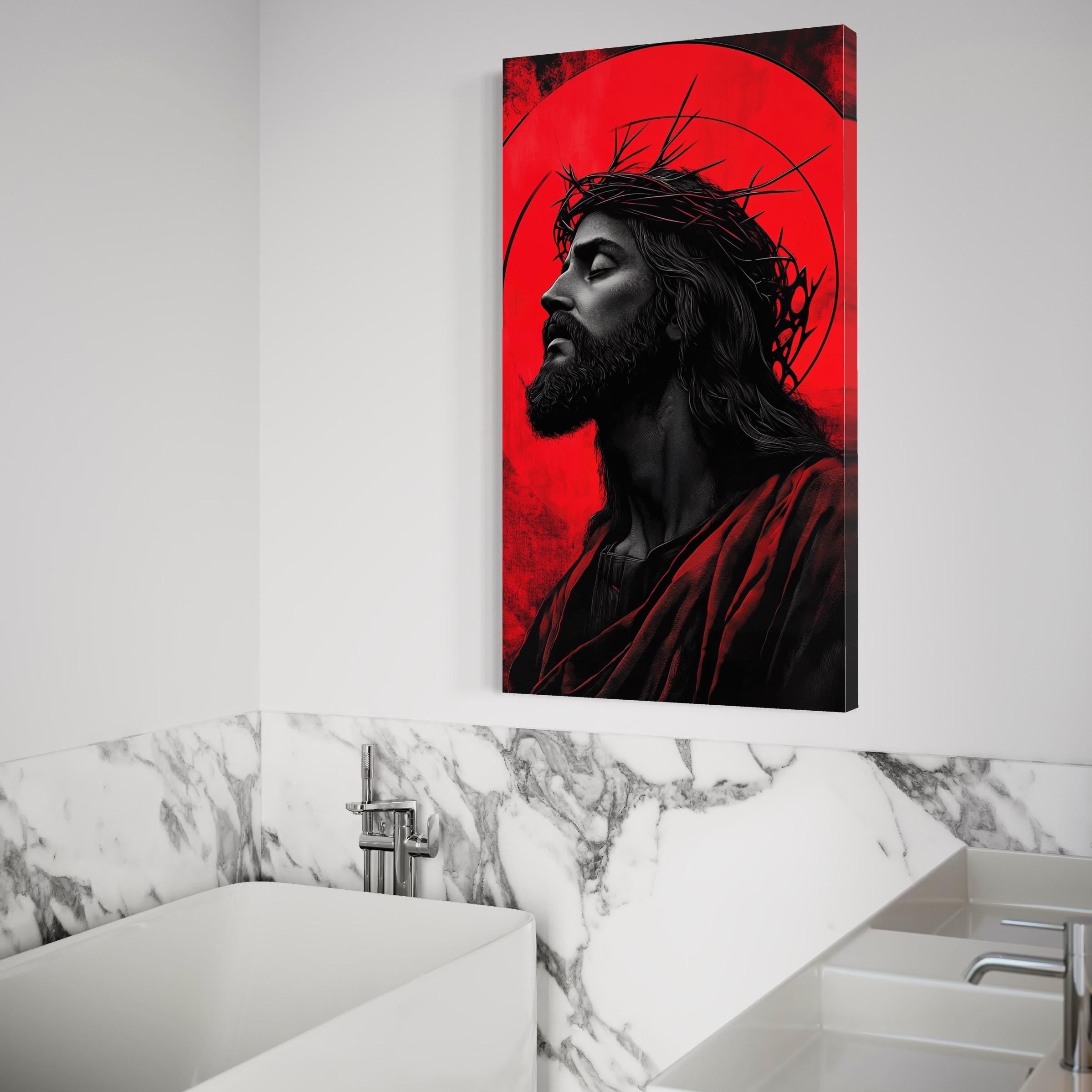 Jezus Christus wanddecoratie - religieuze christelijke canvasprint, modern Jezusportret, doornenkroonschilderij, spiritueel kunstwerk voor huisdecoratie
