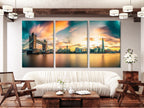 London Skyline Canvas Print, Tower Bridge and The Shard Wall Art, Large London Cityscape, Sunset over Thames River, Iconic British Art Print