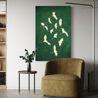 Green and Gold Japanese Wall Art Cranes Japanese Print Emerald Green Decor Birds Maximalist Wall Art Eclectic Decor Large Wall Art