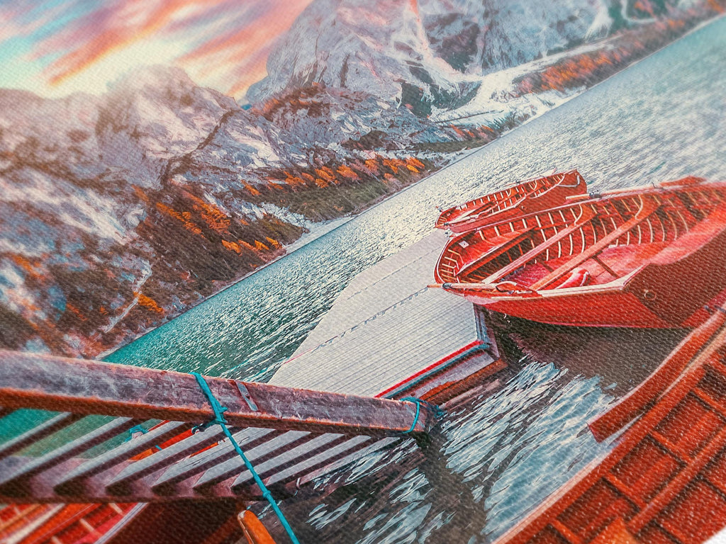 Seni Dinding Tasik Alpine Lago di Braies Cetakan Kanvas Dolomites Mountain Art Landskap Cetakan Besar 5 Panel Alps Karya Seni Cetakan Hiasan Dinding Alam Semulajadi