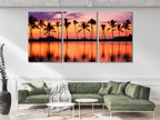 Tropical Palm Trees and Sunset Canvas, 3-Panel Coastal Decor, Vibrant Beach Sunset Wall Art, Ocean-Themed Home Decor for Living Room