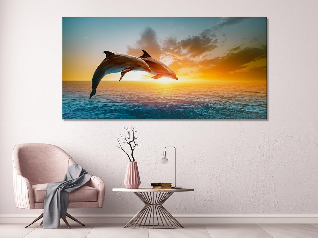 Dolphin Canvas Art - Ocean Sunset Wall Art, Dolphin Wall Art, Dolphin Canvas Print, Dolphin in the Ocean Art Print, Dolphin Fine Art Print