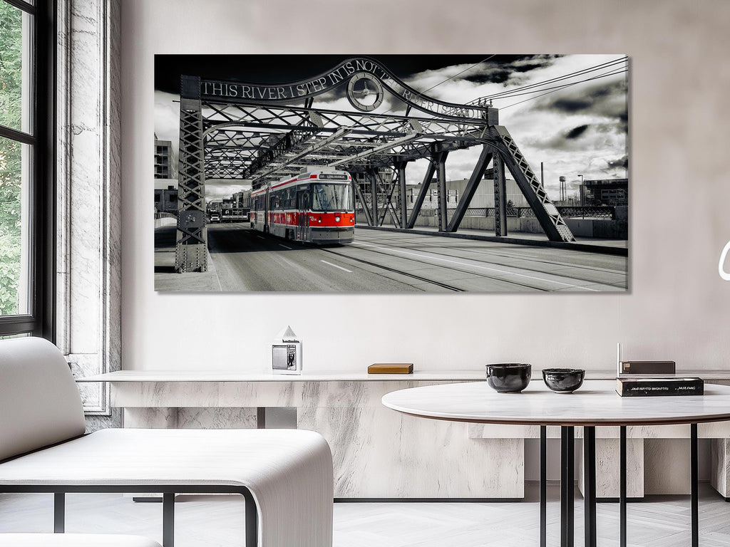 Toronto Canvas Art Extra Large Toronto Art at Queen Street Bridge Toronto Art Print Iconic Canadian Decor Red Toronto Streetcar Print