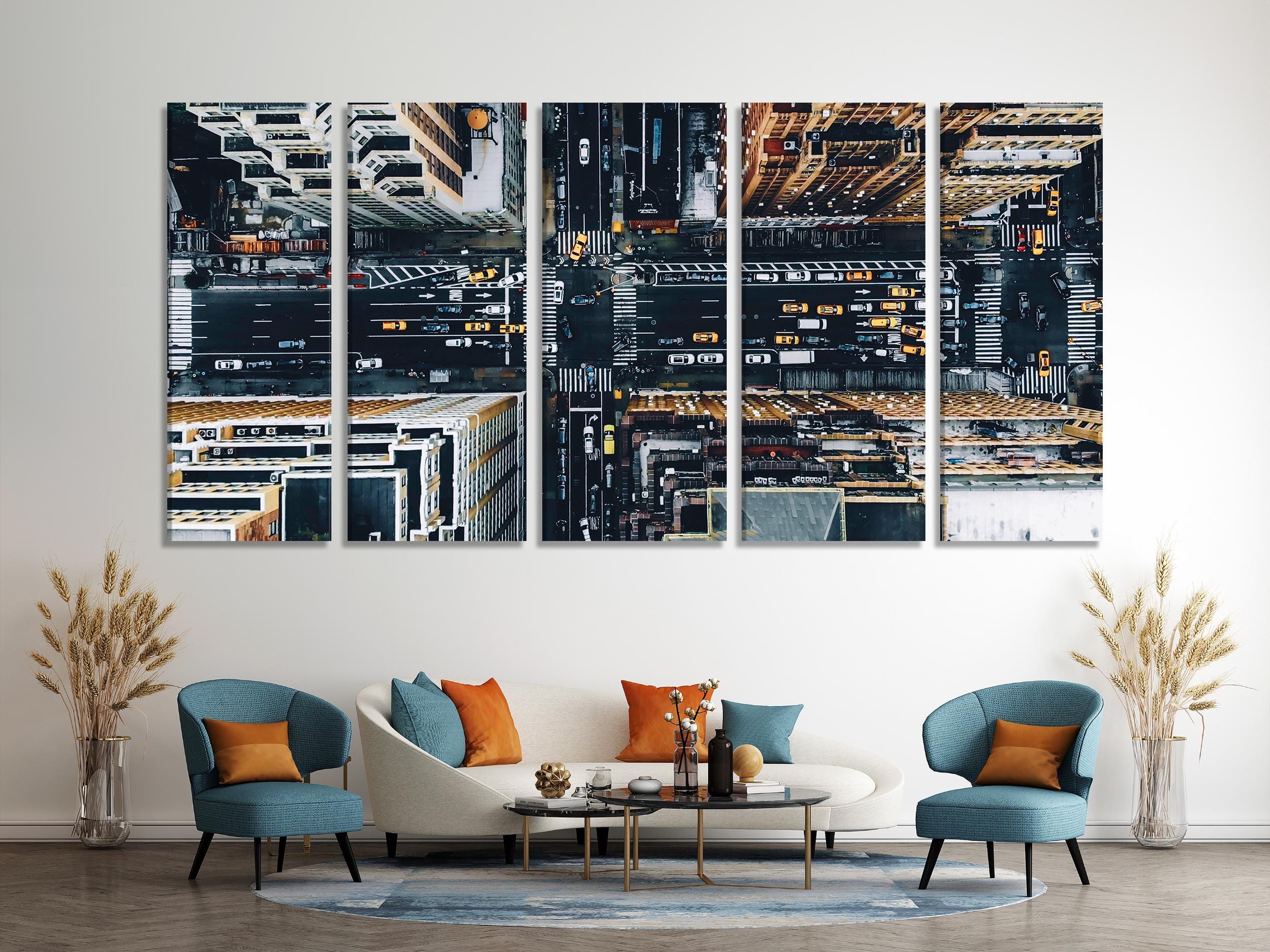 Aerial View of New York City Streets Wall Art - Vibrant Urban Cityscape Canvas Print for Modern Home or Office Decor