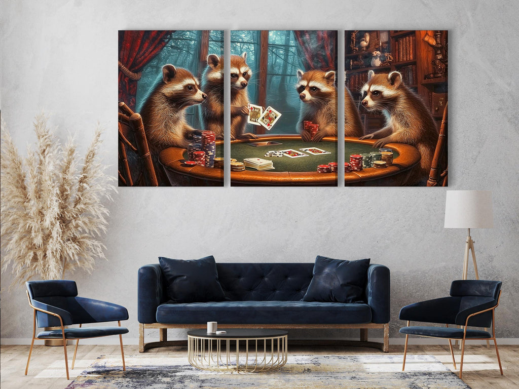 Raccoon Poker Wall Art Raccoon Canvas Print Poker Artwork Raccoon Poster Poker Art Print Canvas Wall Art Man Cave Gift Idea