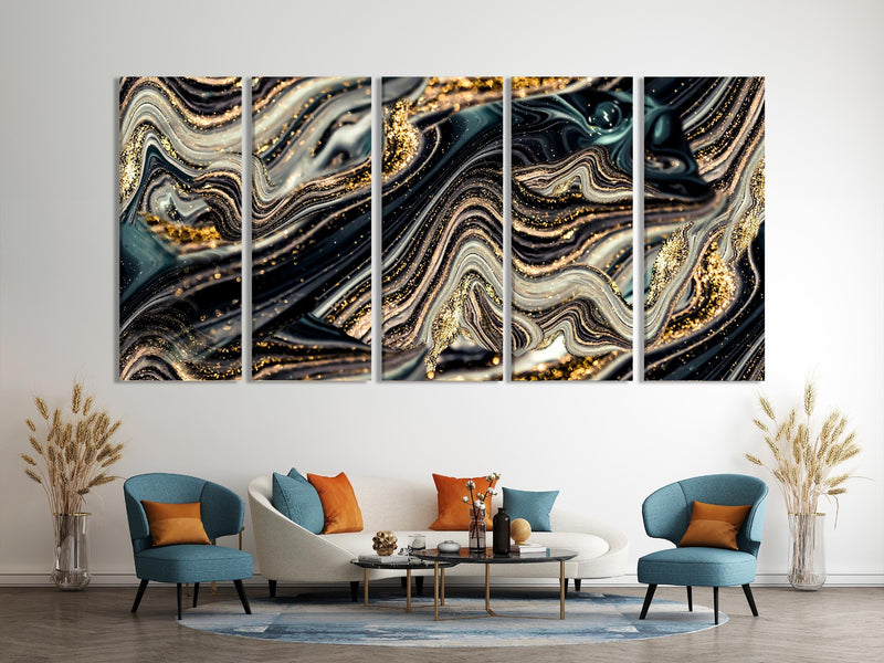 Black and gold marble abstract canvas — luxurious wall art