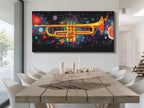 Art mural Trompette - Impression sur toile colorée de jazz, œuvre d'art abstraite d'instrument de musique, cadeau pour musicien, décor de studio, art mural moderne pour salon