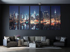 New York City Skyline Canvas Print, Manhattan Nightscape Wall Art, Large Urban Landscape, NYC Skyscrapers Night Artwork, Modern Office Decor