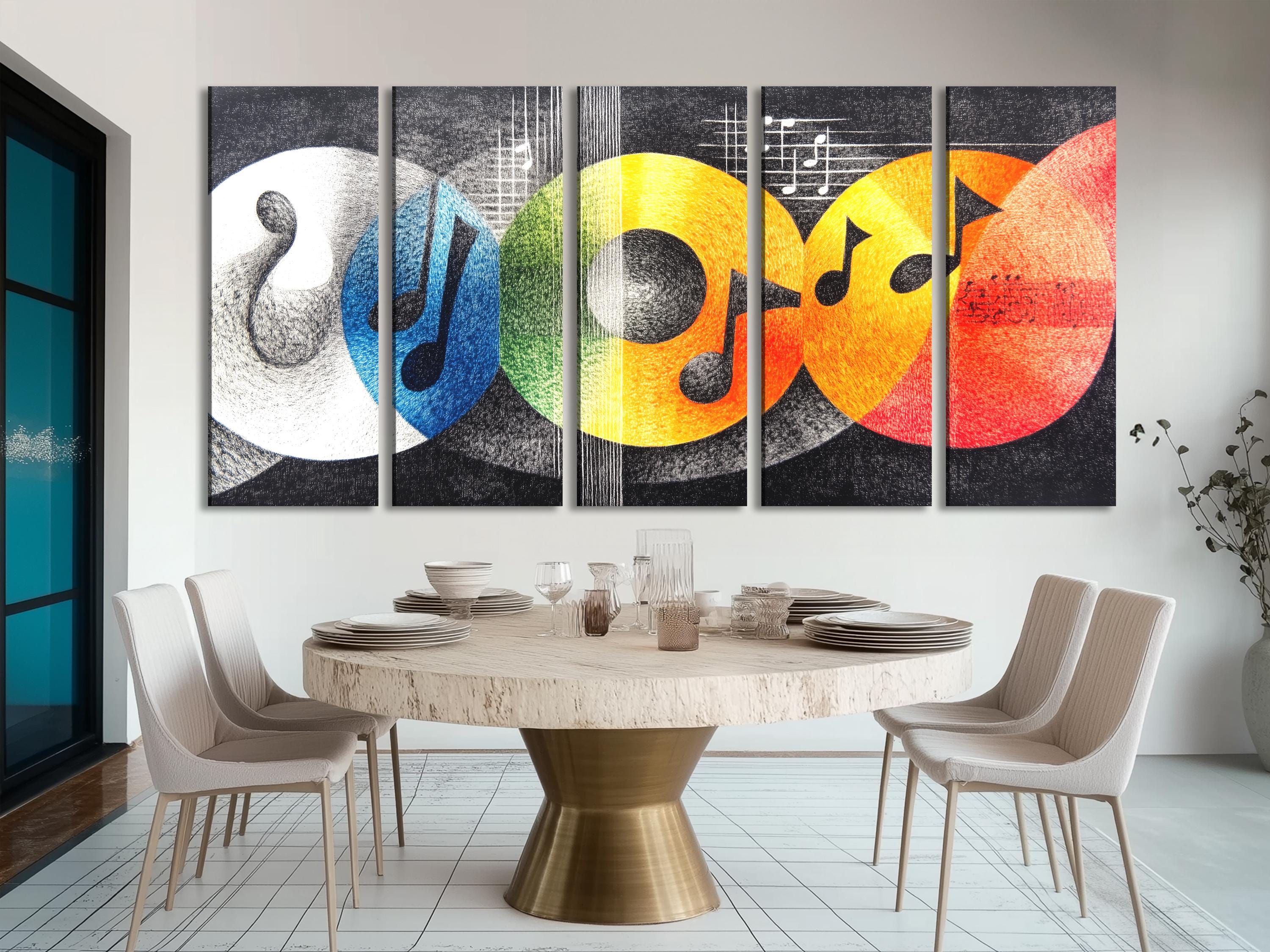 Abstracte muzieknoten wandkunst moderne muziek canvas print kleurrijke muzikant decoratie hedendaagse muziek studio kunst print woonkamer wanddecoratie