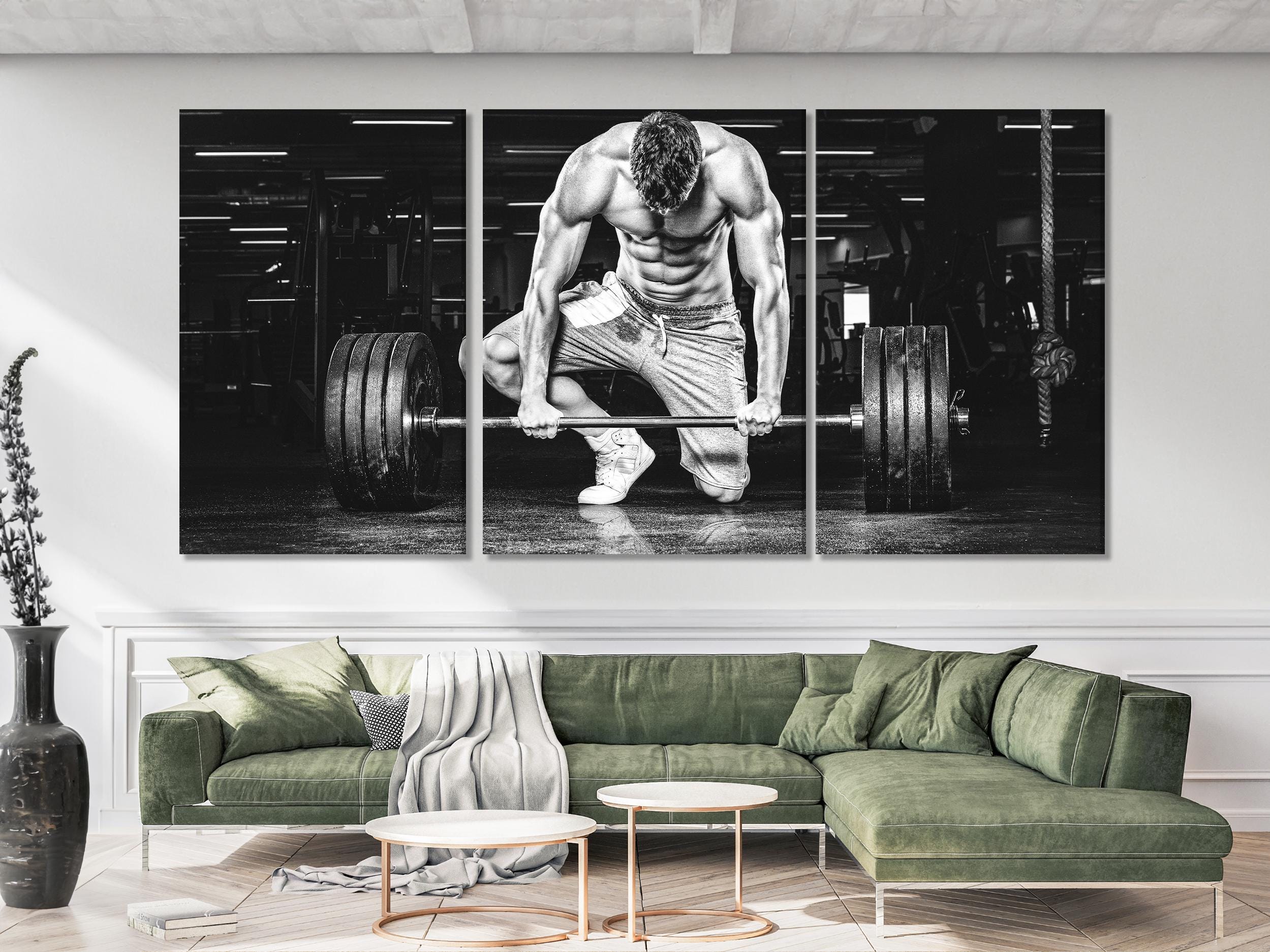 Modern Gym Wall Art - Gym Wall Decor, Powerlifting Artwork, Crossfit Poster, Fitness Canvas Print, Muscular Man Art, Weightlifting Art Print