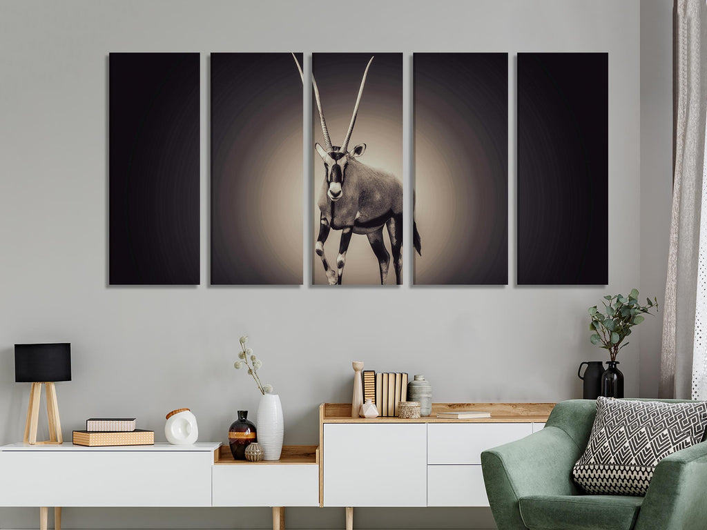 Arte em tela de Órix - Arte de parede de vida selvagem, grande arte em preto e branco, decoração de parede de safári, arte em tela moderna de vida selvagem africana, impressão de safári moderna
