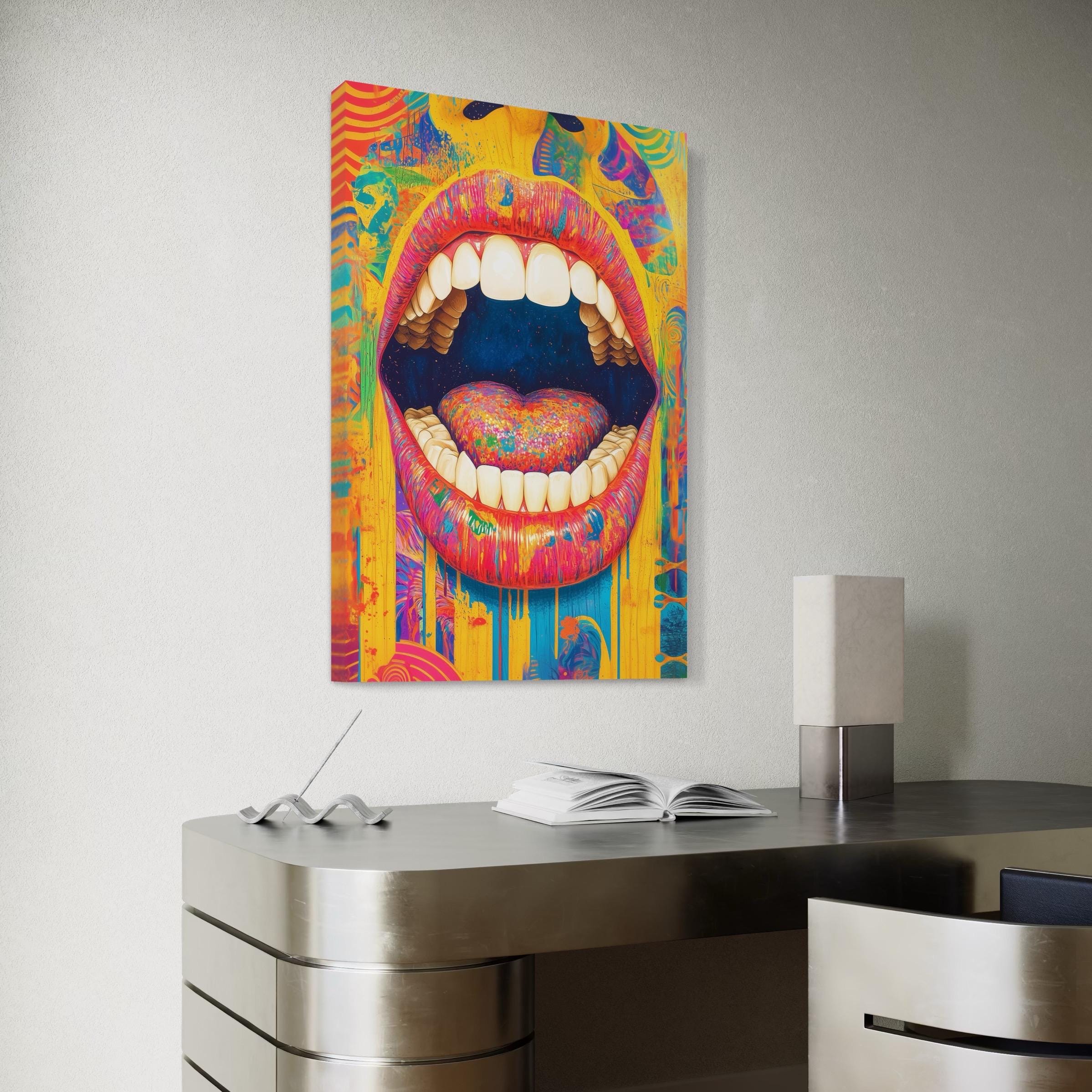 Abstract Teeth Wall Art Dentist Canvas Print Colorful Dental Decor Open Mouth Artwork Bold Dental Clinic Painting Gift for Orthodontist