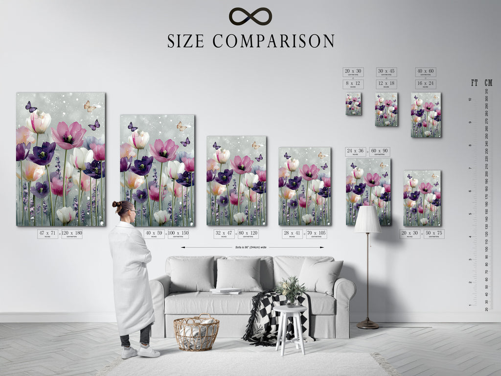 A size comparison chart displayed in an interior setting. Visualize the perfect art size for your space. See how different sizes complement your decor. Choose the ideal dimensions for your artwork. Make informed decisions for your home.