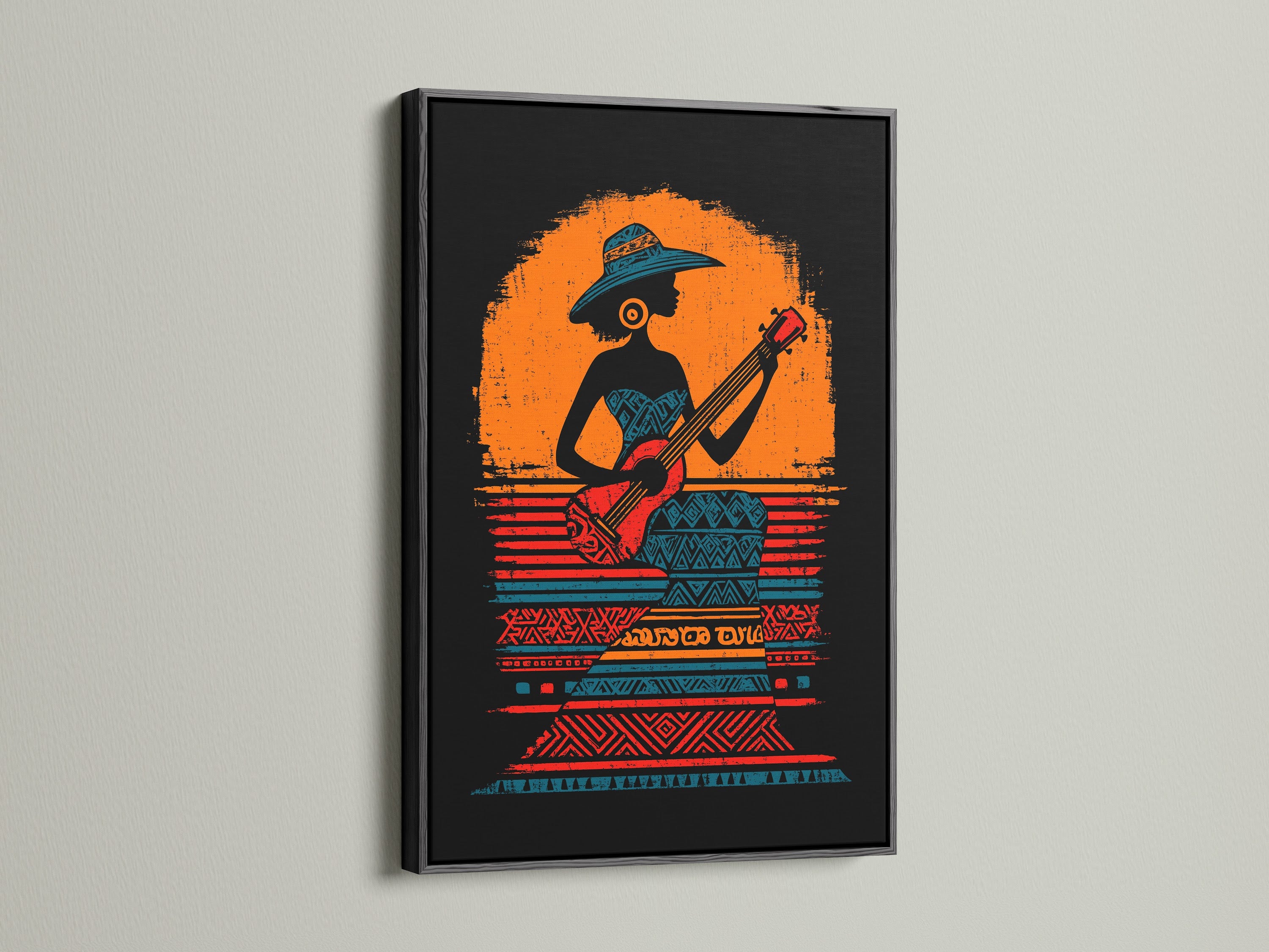 African Woman Musician Art Print - Tribal Guitar Player Wall Decor, Ethnic Music Poster, Cultural Art, Boho Home Decor Gift