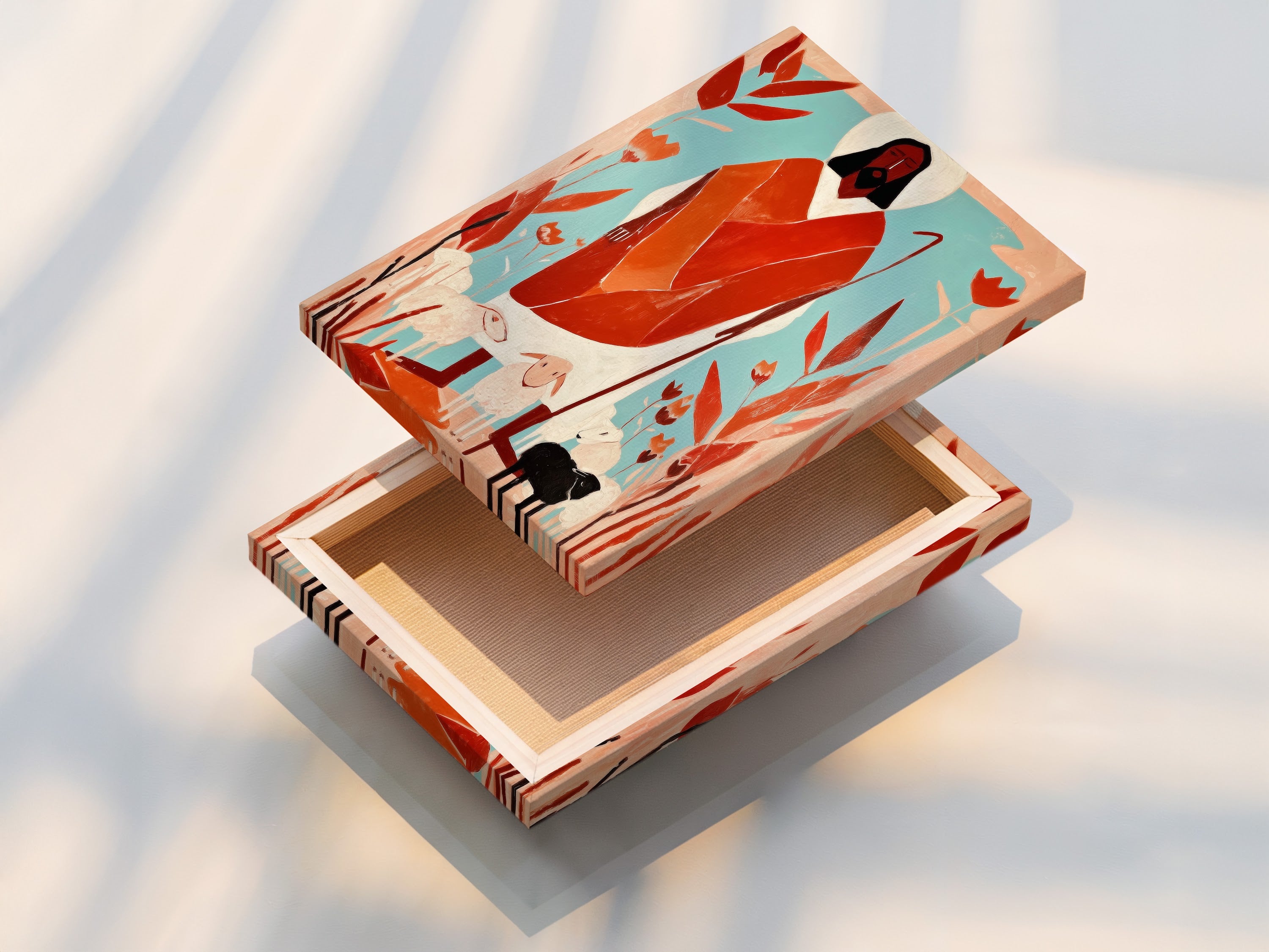 A stretched canvas print is displayed. The canvas print is ready to hang. The stretched canvas provides a clean and modern look. Perfect for displaying artwork in your home or office. Explore our art prints.