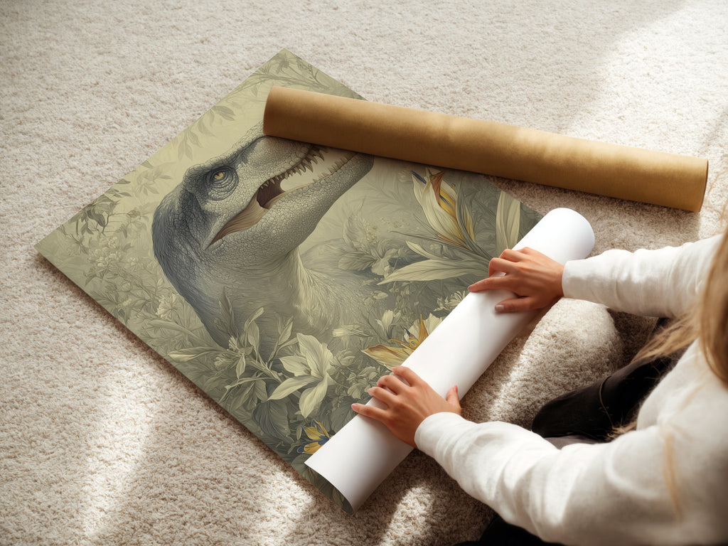 A woman carefully rolling a fine art poster paper. Our fine art posters offer high quality prints. We use archival paper for lasting beauty. Each print is carefully prepared for shipping and display.