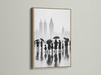 Enhance your space with our oak framed London art. This cityscape print captures a rainy day scene. The black and white art creates a minimalist feel. Perfect for urban photography enthusiasts looking for England art. Big Ben is subtly showcased