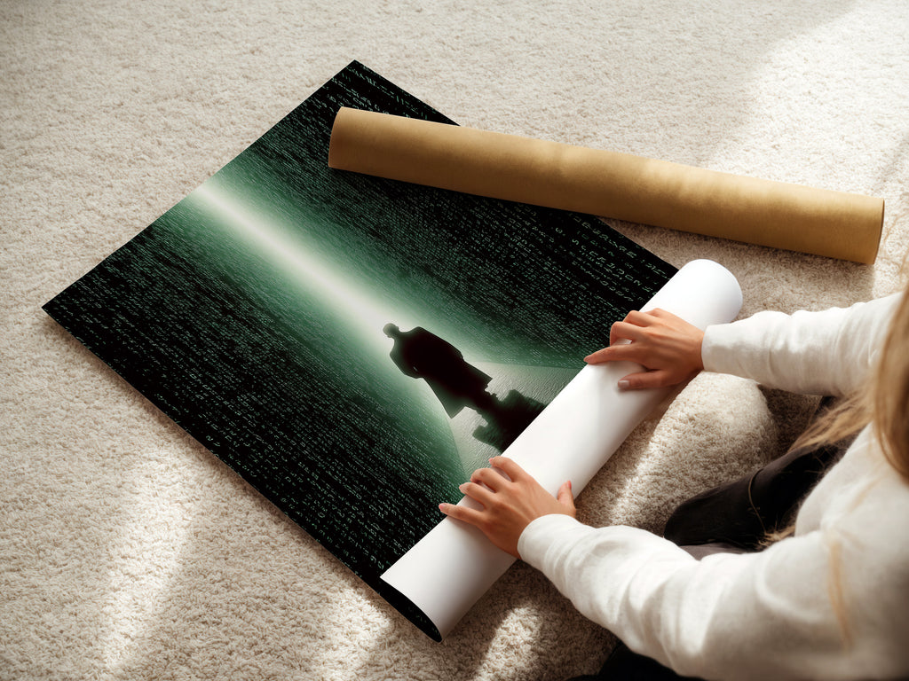 A woman carefully rolls a fine art poster paper. The high-quality paper ensures vibrant colors and sharp details. Fine art posters offer an affordable way to collect art. Explore our collection of fine art prints. Get your favorite art on paper today.