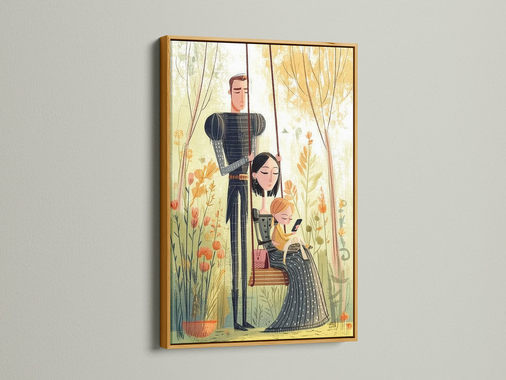 This family art is shown in a luxurious gold frame. The gold frame enhances the artwork's elegance. It's perfect for adding a bit of glam to your space. The gold frame offers a regal touch.