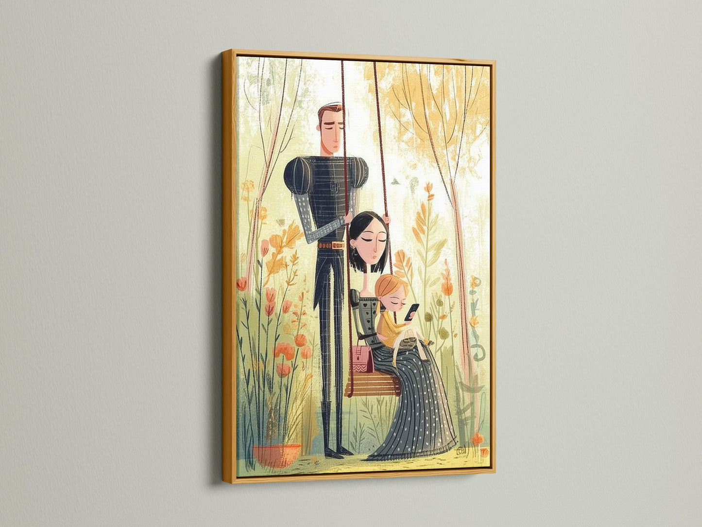 This family art is shown in a luxurious gold frame. The gold frame enhances the artwork's elegance. It's perfect for adding a bit of glam to your space. The gold frame offers a regal touch.