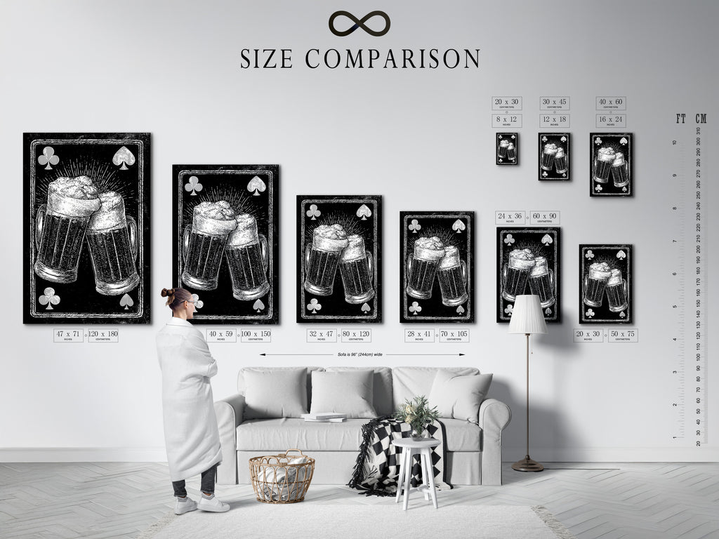 A size comparison chart is shown in an interior setting. The chart helps visualize art pieces in different sizes. It allows you to choose the perfect fit for your space. Make informed decisions for your home decor.