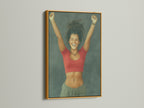 Euphoric Woman art in a gold frame. This happy canvas adds a touch of elegance.  Ecstatic woman art for a teen girl's room.  Bring positive art into your home.  Upbeat decor for modern living spaces.