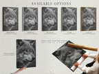 Explore the available options including stretched canvas print fine art poster paper and floating frame. Find the perfect format for this wolf portrait. Elevate your space with this stunning wildlife canvas art. Discover monochrome print perfection.