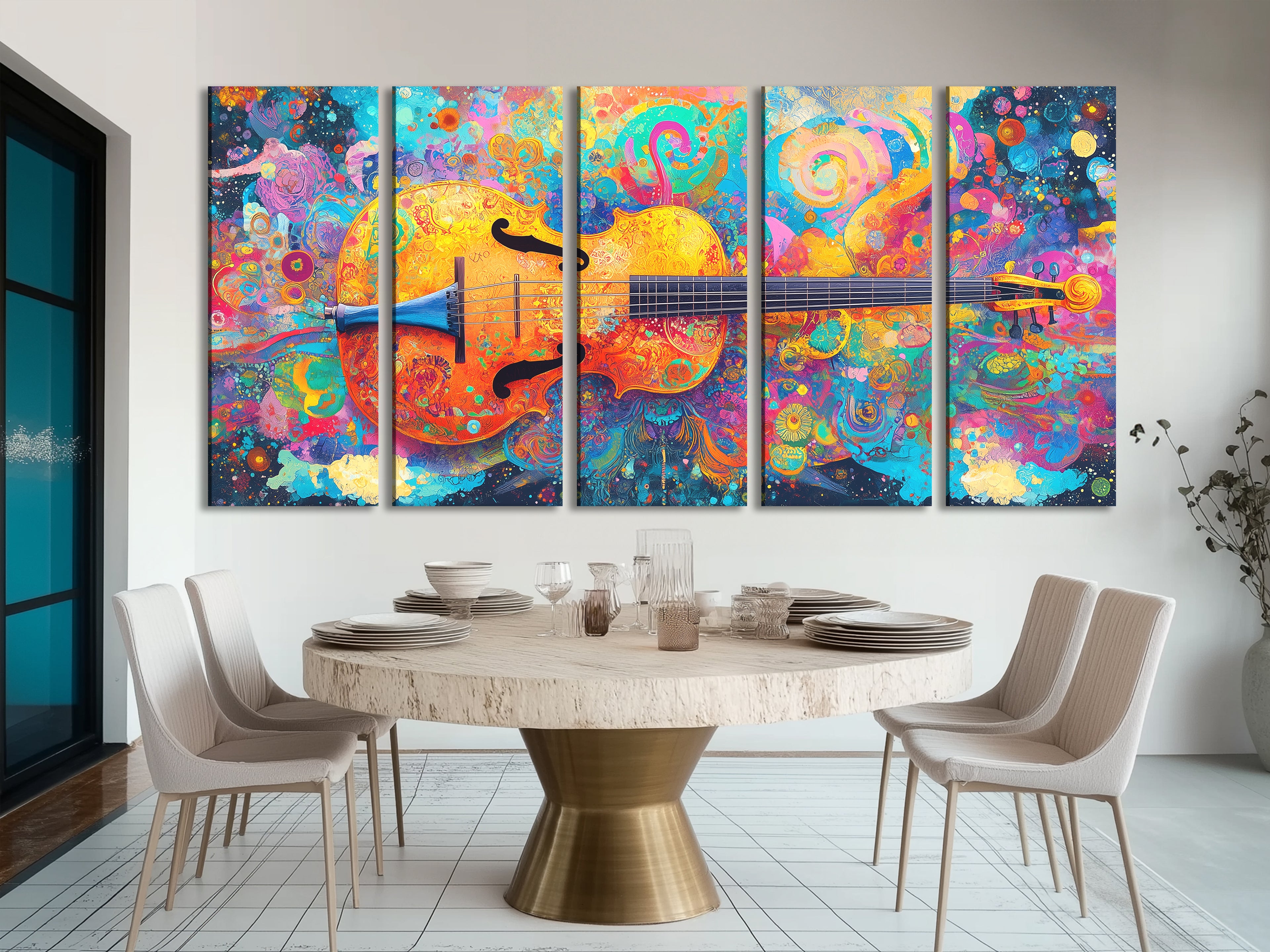 Psychedelic Cello Canvas Print – Vibrant Swirl Music Decor, Bold Colorful Boho-Style Art