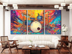 Canvasprint van een Colorburst Drum Kit – Krachtige Drummerkunst, Explosief Regenboogspatontwerp