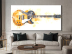 Abstracte elektrische gitaar canvas print - warme goud-witte muziekdecoratie, moderne gitaarkunst