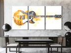 Abstracte elektrische gitaar canvas print - warme goud-witte muziekdecoratie, moderne gitaarkunst