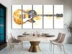 Abstracte elektrische gitaar canvas print - warme goud-witte muziekdecoratie, moderne gitaarkunst