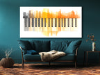 Canvasprint met oranje aquarelpianotoetsen – moderne minimalistische muziekkunst, zachte pianodecoratie