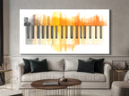 Canvasprint met oranje aquarelpianotoetsen – moderne minimalistische muziekkunst, zachte pianodecoratie
