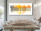 Canvasprint met oranje aquarelpianotoetsen – moderne minimalistische muziekkunst, zachte pianodecoratie