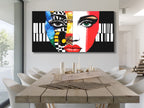 Colorful Abstract Face & Piano Canvas Print – Bold Music-Themed Pop Art, Vibrant Facial Expression Décor