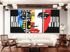 Colorful Abstract Face & Piano Canvas Print – Bold Music-Themed Pop Art, Vibrant Facial Expression Décor