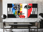 Colorful Abstract Face & Piano Canvas Print – Bold Music-Themed Pop Art, Vibrant Facial Expression Décor