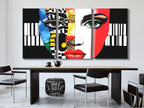 Colorful Abstract Face & Piano Canvas Print – Bold Music-Themed Pop Art, Vibrant Facial Expression Décor