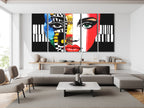 Colorful Abstract Face & Piano Canvas Print – Bold Music-Themed Pop Art, Vibrant Facial Expression Décor