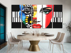 Colorful Abstract Face & Piano Canvas Print – Bold Music-Themed Pop Art, Vibrant Facial Expression Décor